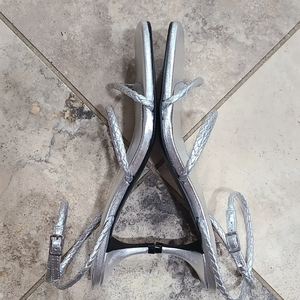 Marc Fisher Metallic Silver Braided Heels NWOB